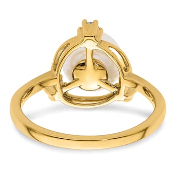 14K Yellow Gold Lab Grown Diamond and Freshwater Cultured Pearl Ring