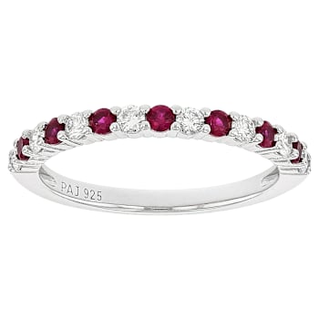 Lab-Created Ruby And Diamond Band Ring In Sterling Silver