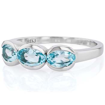 Sky Blue Topaz Three-Stone Ring In Platinum Over Sterling Silver