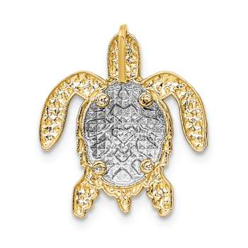 14k Yellow Gold and 14k White Gold Textured Turtle Slide Pendant