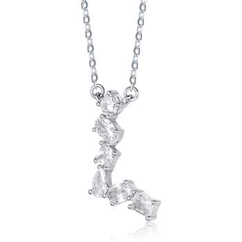 Initial L Mixed Cut CZ Pendant Necklace In Sterling Silver 18 Inch