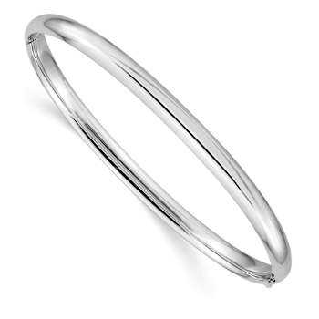 Rhodium Over 14k White Gold 4mm High Polished Hinged Bangle