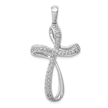 Rhodium Over 14k White Gold Diamond Cross Pendant