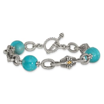 Sterling Silver with 14K Gold Over Sterling Silver Accent Oxidized
Reconstructed Turquoise Bracelet