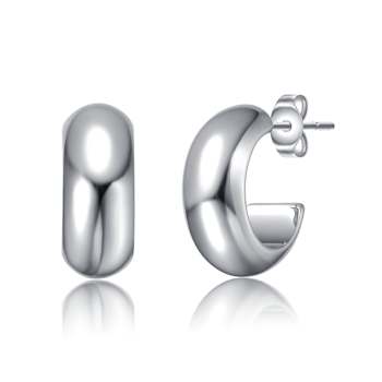 Classic Tubular C-Hoop Earrings In Rhodium Over Brass