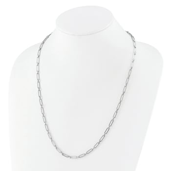 14K White Gold Polished Flat Oval Link Necklace