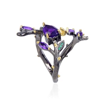Amethyst and Green Nanocrystal 14K Gold Over and Black Rhodium Over
Sterling Silver Ring