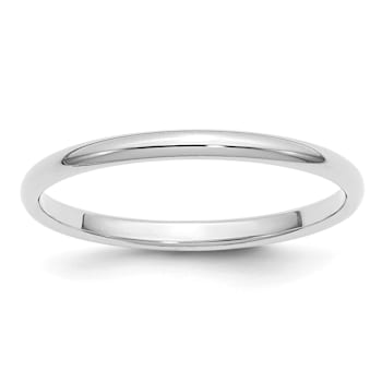 Rhodium Over Sterling Silver 2mm Half-Round Band