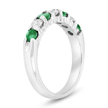 1.00ctw Emerald and Diamond Wedding Band Ring in 14k White Gold