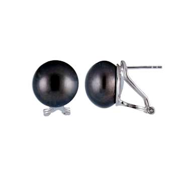 11-12mm Black Cultured Freshwater Pearl Rhodium Over Sterling Silver Earrings