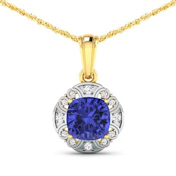 1.99ctw 14K Yellow Gold Tanzanite and White Diamond Pendant with 18 inch
Cable Chain