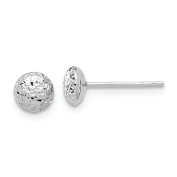 Rhodium Over 14k White Gold Polished and Diamond-Cut 5.5mm Button Earrings