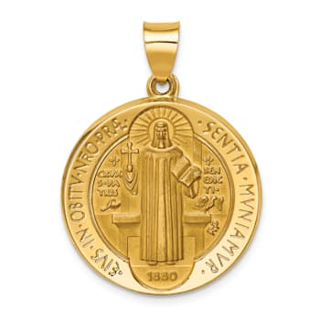 14k Yellow Gold Polished and Satin St. Benedict Reversible Medal Pendant