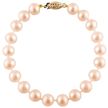 14k Yellow Gold 5-6mm Pink Freshwater Pearl Bracelet