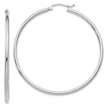 Rhodium Over 14k White Gold 1 15/16" Polished Tube Hoop Earrings