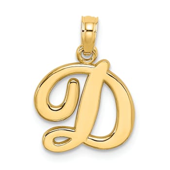 14k Yellow Gold Script Letter D Initial Pendant