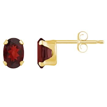 6x4mm Oval Garnet 10k Yellow Gold Stud Earrings