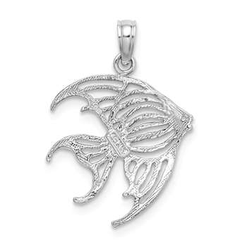 Rhodium Over 14k White Gold Textured Cut-Out Angelfish Charm