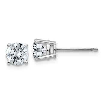 Rhodium Over 14K White Gold 1ct. 5.0mm Round G H I True Light Moissanite Earrings