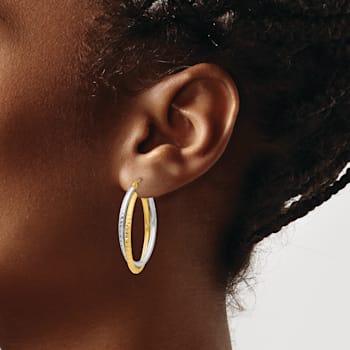 14k Yellow Gold and 14k White Gold Diamond-Cut and Polished 1 3/16"
Oval Hoop Earrings