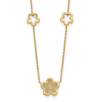 14k Yellow Gold Polished Filigree Patterned Textured Flower Stations
Cable Link 17 Inch Necklace