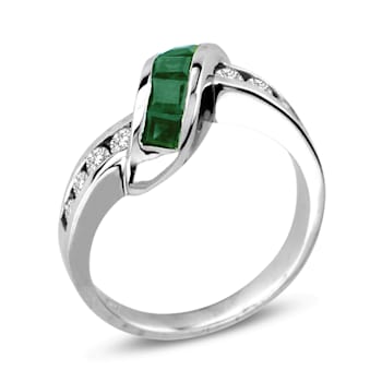 0.93ctw Emerald and Diamond Ring in 14k White Gold