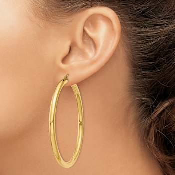 14k Yellow Gold 2 3/8" Polished Tube Hoop Earrings