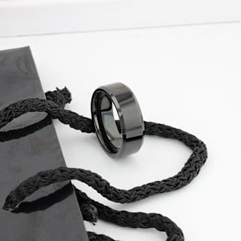 INFINITY Black Tungsten Ring with Beveled Edges 8mm