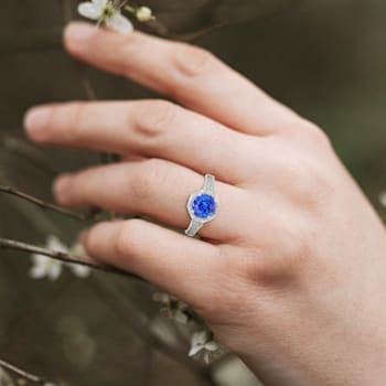 14K White Gold Round Tanzanite and Diamond Ring, 1.41ctw