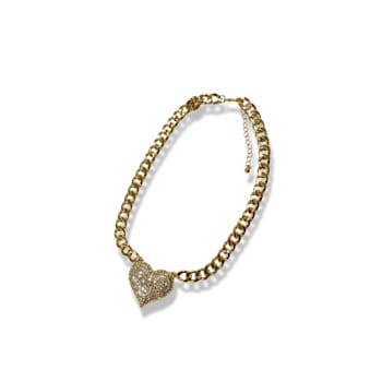 AB Crystal Gold Tone Center Heart Pendant Necklace.