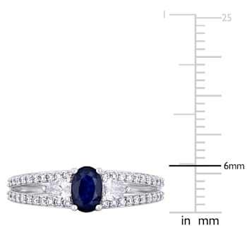 Blue Sapphire and Diamond 14K White Gold Ring 1.10ctw