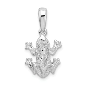 Rhodium Over Sterling Silver Polished Frog Pendant