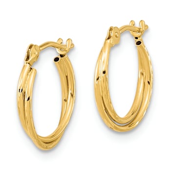 14k Yellow Gold 1/2" Diamond-Cut and Polished Double Hoop Earrings