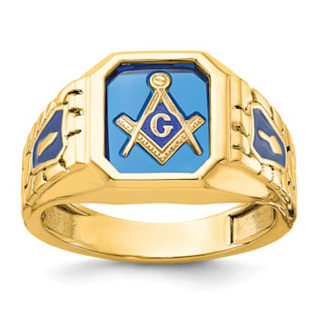 10K Yellow Gold Textured with Enamel and Lab Created Sapphire Blue Lodge
Masonic Ring