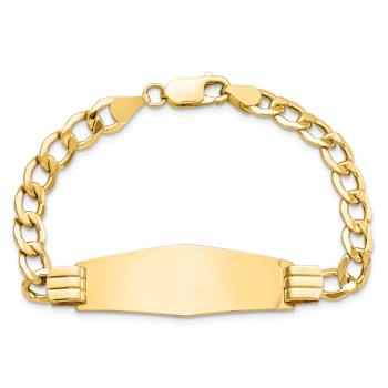 14k Yellow Gold Soft Diamond Shape Curb Link ID Bracelet