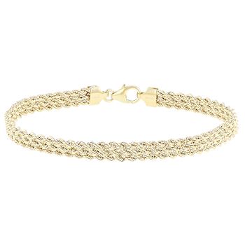 Italian Multi-Row Rope Bracelet In Solid 14K Yellow Gold 5.6mm