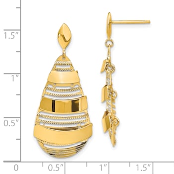 14K Yellow Gold Polished and Brushed Post Dangle Earrings