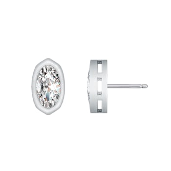 Oval CZ Stud Earrings In White Rhodium Over Brass