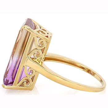 Bi-Color Ametrine Rectangular Octagonal Solitaire Ring In 18K Gold Over
Sterling Silver 7.05ct