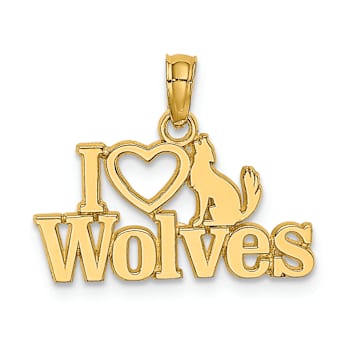14k Yellow Gold I Love (Heart) Wolves Charm