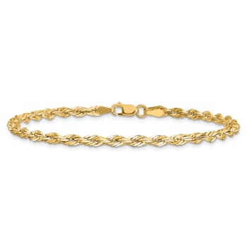 14k Yellow Gold 3mm Rope Link Bracelet, 8 Inches