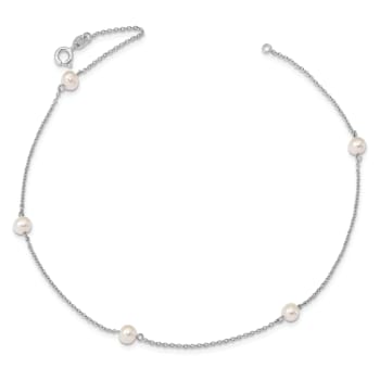 Rhodium Over Sterling Silver 5-5.5mm FWC Pearl 5-Station Children's Necklace