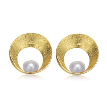 Freshwater Pearl Stud Earrings In 14K Gold Over Sterling Silver
