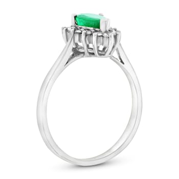 0.74ctw Emerald and Diamond Halo Ring in 14k White gold