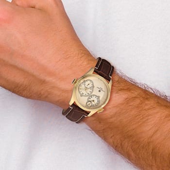 Charles Hubert Men's Stainless Steel Gold Dial Dual Time Watch