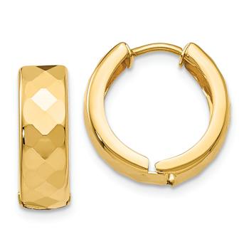 14k Yellow Gold Textured 9/16" Hinged Hoop Earrings
