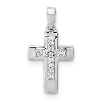Rhodium Over 10k White Gold Accent Diamond Cross Pendant