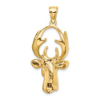 14k Yellow Gold 3D Deer Head Charm