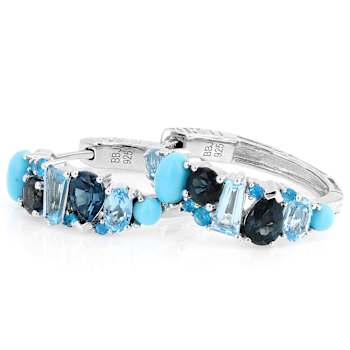 Multi-Stone Blue Drop Earrings In Platinum Over Sterling Silver 3.92ctw