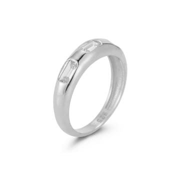 Sterling Statements Rhodium Over Sterling Silver 3 Stone CZ Dome Ring